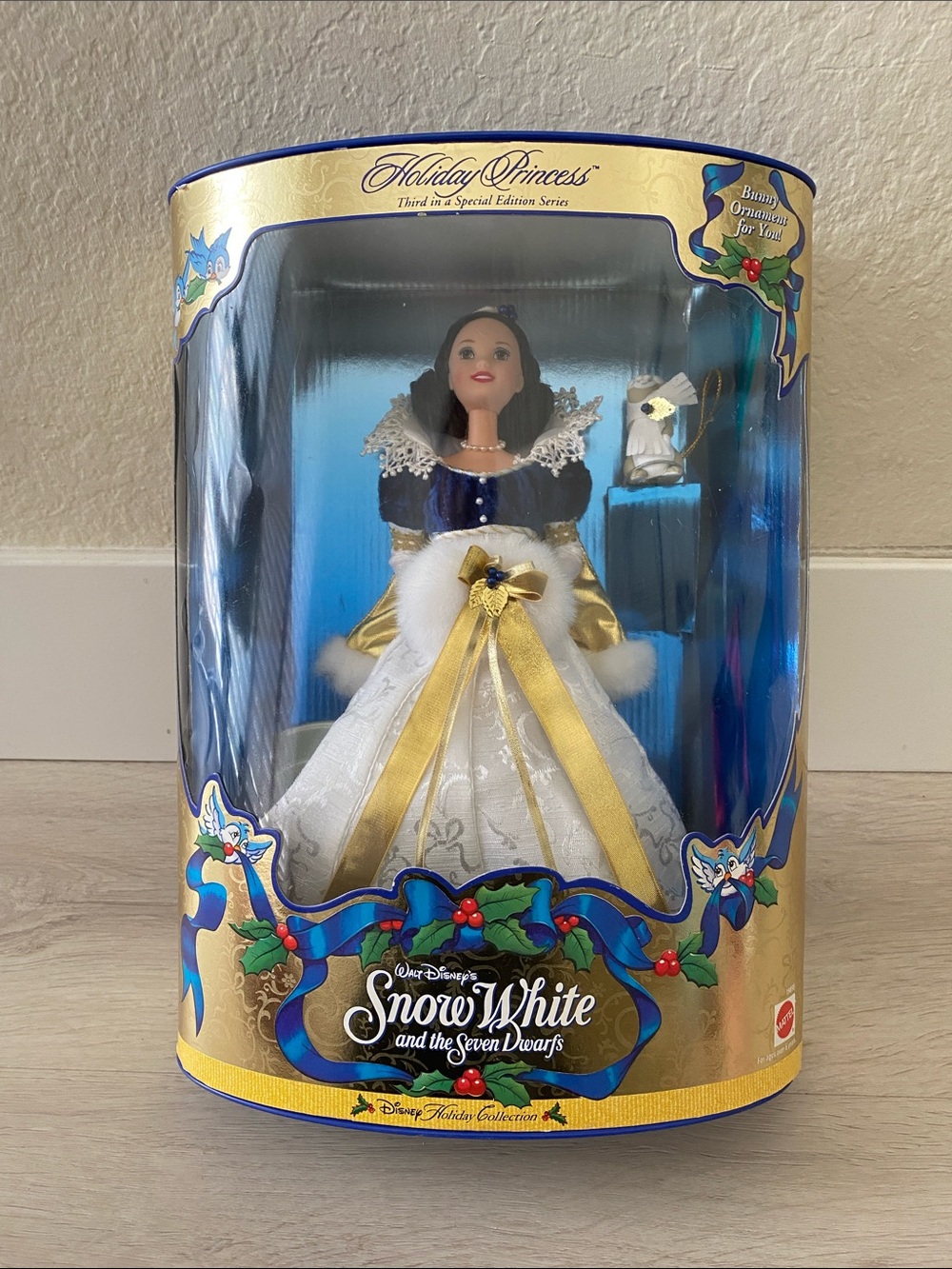 Mattel Snow White Doll in Blue, White & Gold Holiday Gown
